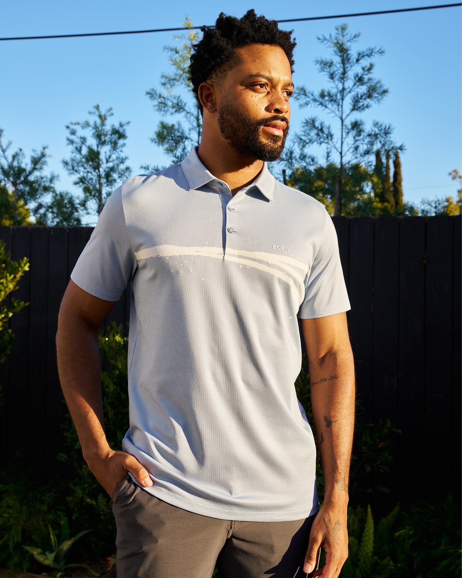 Offset Bleach Stripe Polo