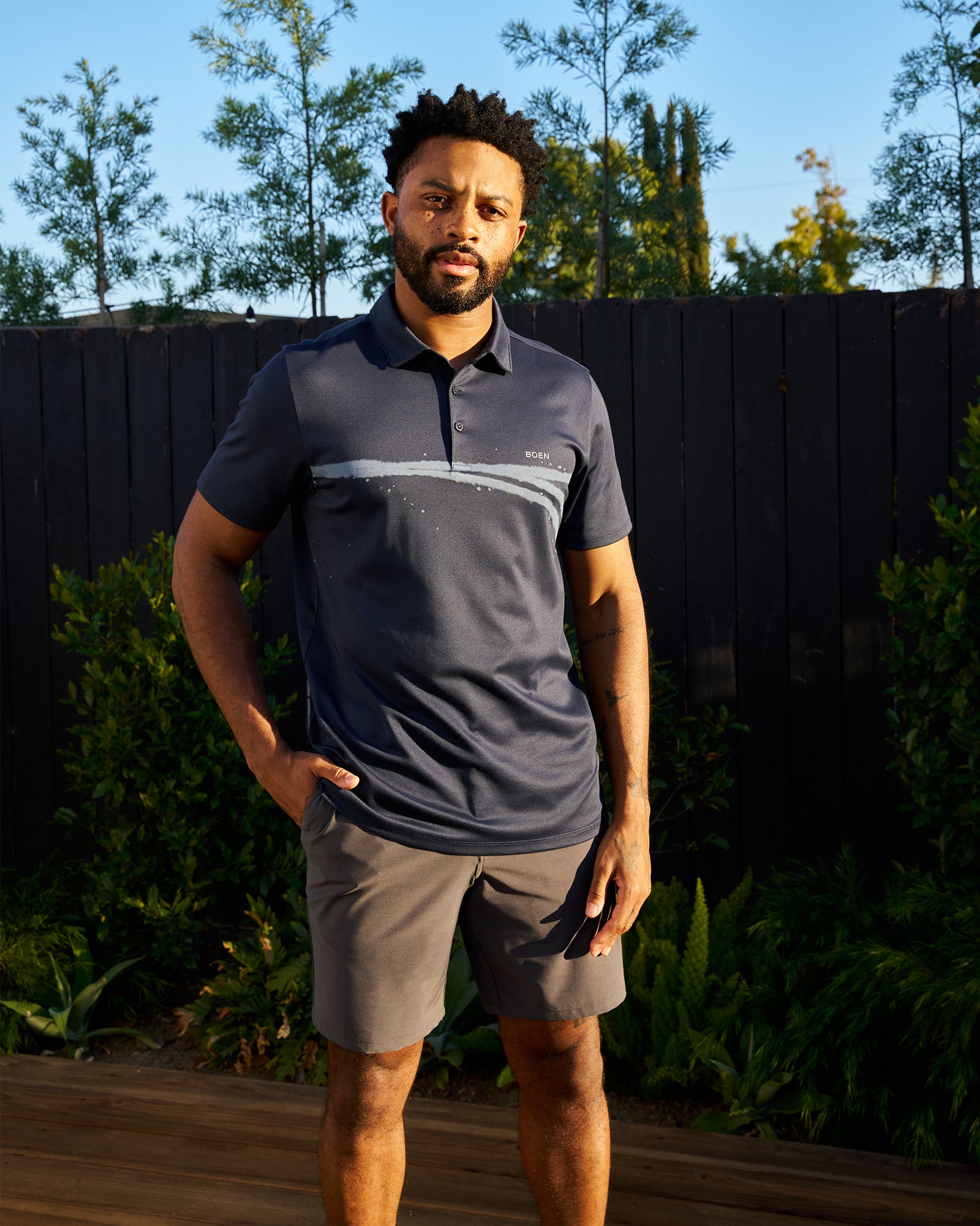 Offset Bleach Stripe Polo